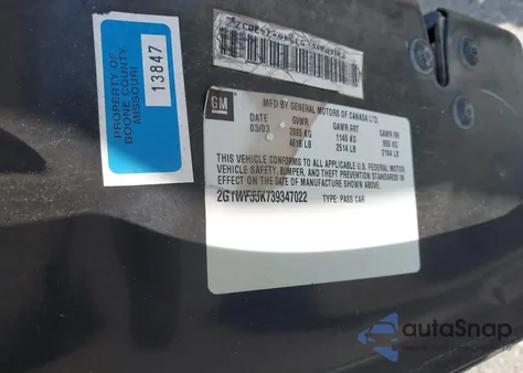 2003 Chevrolet Impala Police из США, поврежденный, VIN 2G1WF55K739347022